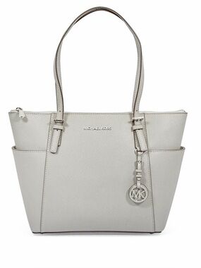 Michael Kors Jet Set Large Saffiano Leather Top Zip Tote In Grey